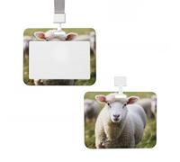 Porte-badge en plastique pour carte d'identité vertical avec lanière - Porte-badge mignon de mouton de dessin animé - Porte-nom, cartes clés, badge de travail pour infirmière, enseignante, bureau