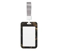 Porte-badge en plastique rigide avec cordon détachable en marbre doré et noir - Protection étanche pour carte d'identité - Pour enseignant, infirmière, médecin, bureau