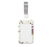 Porte-badge en plastique rigide avec fenêtre transparente - Étanche - Pour homme et femme - Avec lanière verticale - Motif branches d'arbre et chouettes