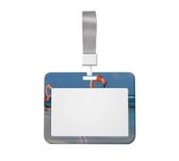 Porte-badge en plastique rigide avec fenêtre transparente - Motif flamant rose - Avec lanière détachable - Pour bureau