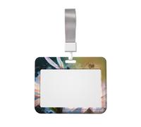 Porte-badge en plastique rigide avec fenêtre transparente - Motif libellules volantes et lys - Avec lanière détachable - Pour bureau