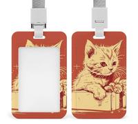 Porte-badge en plastique rigide avec motif chat allongé sur la boîte, étui de protection pour cartes d'identité, cartes de crédit et cartes de proximité