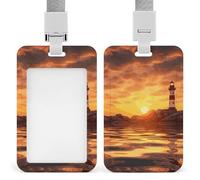 Porte-badge en plastique rigide avec motif phare de mer au coucher du soleil - Pour cartes de crédit et cartes de proximité