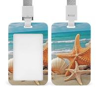 Porte-badge en plastique rigide en forme d'étoile de mer et coquillages pour cartes de crédit et cartes de proximité