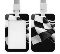 Porte-badge en plastique rigide étanche et robuste avec cordon, motif drapeau à damier, noir et blanc, pour bureau, infirmière, enseignement
