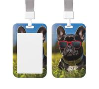 Porte-badge en plastique transparent pour carte d'identité - Bouledogue français - Protection verticale - Étanche - Avec cordon - Porte-carte pour le travail, le bureau, les infirmières et les