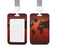 Porte-badge en plastique transparent pour carte du monde - Rouge et marron - Protection verticale - Avec cordon - Pour le travail, le bureau, les infirmières et les médecins
