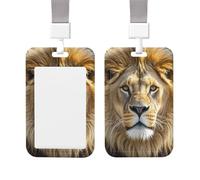 Porte-badge en plastique transparent transparent avec image de lion - Protection verticale - Avec cordon - Pour le travail, les infirmières et les médecins