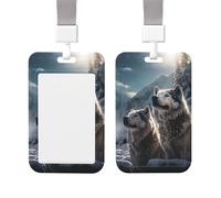Porte-badge en plastique transparent transparent avec motif loup en hiver, protecteur vertical pour badge nominatif, pochette pour carte avec cordon porte-nom, porte-carte pour le travail, le bureau