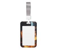 Porte-badge en polycarbonate transparent avec cordon de serrage vertical - Motif ballon de basket sur le feu et l'eau - Pour bureau, école