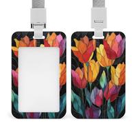Porte-badge en verre teinté abstrait avec motif floral aquarelle rétractable à clip pour carte de protection, badge nominatif pour travail, bureau, médecin, infirmière