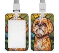 Porte-badge en verre teinté avec clip rétractable en forme de chien Shih Tzu pour le travail, le bureau, les médecins, les infirmières