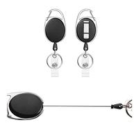 Porte Badge Enrouleur, 2 pièces Porte-clés Retractable,Avec Ressort Renforcé, Avec Enrouleur de Ceinture Pour Porte CléS Porte Badge de Carte D'Identité (Noir 2 pièces)