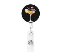 Porte Badge Enrouleur Cocktail Orange, Porte Clef Retractable pour Bureau école Clés Infirmières étudiants Enseignant