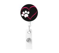 Porte Badge Enrouleur J'aime mon cœur patte chien, Porte Clef Retractable pour Bureau école Clés Infirmières étudiants Enseignant