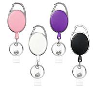 Porte Badge Enrouleur, Porte Clé Retractable Roses Blancs Violets Noirs | 4 Pcs Rétractables Porte-Clés Robuste, Porte Badge Retractable pour Porte Badge de Carte d'Identité Bureau École Clés