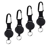 Porte Badge Enrouleur Rétractable Robuste - (4 pièces Noir) Avec Corde en Fil D'acier de 27 Inch, Porte Clef Extensible, Mousqueton