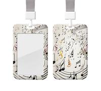 Porte-badge étanche avec motif notes de musique avec lanière - Protection pour carte d'identité avec fenêtre transparente - Pour homme et femme - Pour travail, bureau, médecin, infirmière