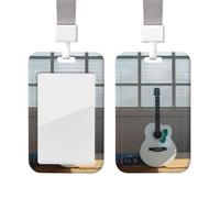 Porte-badge étanche, étui de protection vertical avec cordon détachable, motif guitare, idéal pour le travail en milieu hospitalier ou de bureau.