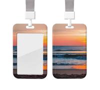 Porte-badge étanche, étui de protection vertical pour badge nominatif, motif coucher de soleil sur la plage, pochette plastique avec cordon détachable, idéal pour le travail au bureau ou en milieu inf