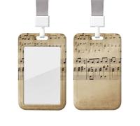 Porte-badge étanche, porte-badge avec notes de musique sur vieux papier, pochette plastique avec cordon détachable, étui de protection vertical pour carte de visite, idéal pour le travail au bureau ou
