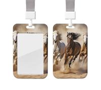 Porte-badge étanche pour trois chevaux qui courent avec cordon - Protection pour carte d'identité avec fenêtre transparente - Pour homme et femme - Pour le travail, le bureau, les médecins, les