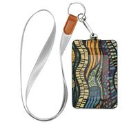 Porte-badge ethnique abstrait avec cordon et porte-cartes d'une capacité de 3 cartes pour employés de bureau, infirmières, enseignantes, étudiants