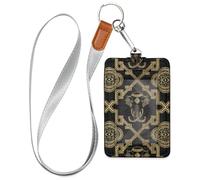 Porte-badge ethnique éléphant noir doré avec cordon et 3 cartes pour bureau, hôpital et permis de conduire