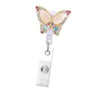 Porte-badge extensible de 60 cm avec strass - Matériaux ABS légers - Pour les forces de sécurité - Clip d'abeilles papillon - Porte-badge rétractable