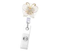 Porte-badge extensible de 60 cm avec strass - Matériaux ABS légers - Pour les forces de sécurité - Clip d'abeilles papillon - Porte-badge rétractable