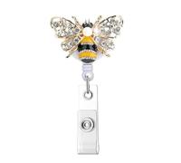 Porte-badge extensible de 60 cm avec strass - Matériaux ABS légers - Pour les forces de sécurité - Clip d'abeilles papillon - Porte-badge rétractable