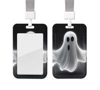 Porte-badge fantôme noir et d'Halloween avec lanière - Étanche - Protection pour carte d'identité avec fenêtre transparente - Pour homme et femme - Pour travail, bureau, médecin, infirmière
