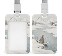 Porte-badge « Fishing Alone in The Cold River » - Imprimé vertical - Convient pour le bureau, l'école, la proximité - Permis de conduire et laissez-passer