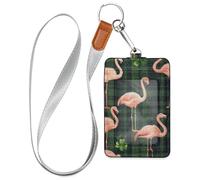 Porte-badge flamant rose en cuir avec cordon et 3 porte-cartes pour personnel, officiers, étudiants, médecins, employés