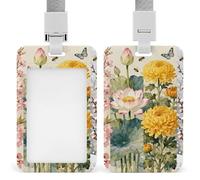 Porte-badge Fleurs des Quatre Saisons avec cordon détachable, en plastique ABS, vertical, transparent, coulissant, protection pour carte. pour le personnel infirmier, les enseignants, les employés de