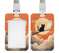 Porte-badge flottant avec motif chat noir volant sur un balai, fantôme flottant, porte-cartes, porte-cartes, porte-nom, étiquette de nom pour travail, bureau, médecin, infirmière
