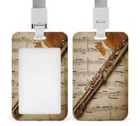 Porte-badge flûte musicale pour badge d'identité, porte-cartes, étui portefeuille robuste avec lanière protectrice verticale en plastique avec fenêtre transparente pour carte d'identité