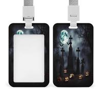 Porte-badge gothique « Happy Halloween » transparent avec lanière amovible - Pochette verticale en plastique rigide pour sécuriser les cartes d'identité de travail, cartes de crédit pour bureau, usine