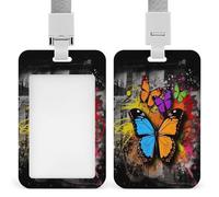 Porte-badge graffiti papillon imprimé vertical pour bureau, école, carte d'identité, carte de proximité, permis de conduire, carte de permis et laissez-passer