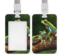 Porte-badge grenouilles et libellules avec cordon détachable, en plastique ABS, format vertical, fenêtre transparente, fermeture coulissante, idéal pour le personnel infirmier, les enseignants, les e