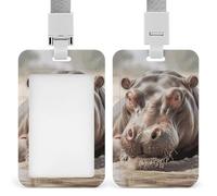 Porte-badge hippopotame dans l'eau avec cordon amovible, étanche, pour bureau, lieu de travail
