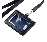 Porte-badge horizontal en cuir transparent avec fenêtre d'identification détachable pour le bureau, l'école, permis de conduire