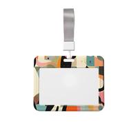 Porte-badge horizontal en plastique rigide avec cordon de séparation, art moderne du milieu du siècle, protection étanche pour carte d'identité, pour enseignant, infirmière, bureau