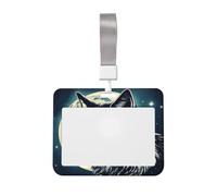 Porte-badge horizontal imprimé loup nuit lune approprié pour enseignants, étudiants, médecins, personnel de bureau