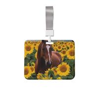 Porte-badge horizontal pour carte d'identité, 10,2 x 7,6 cm, porte-badge coulissant pour carte d'identité cheval et tournesol, avec cordon pour le travail de bureau