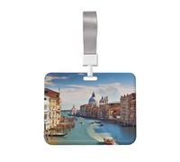 Porte-badge horizontal pour carte d'identité, porte-badge, porte-badge, porte-badge coulissant, grand canal en Italie, avec cordon de serrage, pour travail de bureau (10,2 x 7,6 cm)
