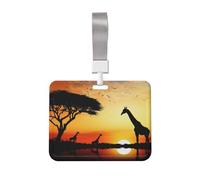 Porte-badge horizontal pour carte d'identité, porte-badge, porte-badge, porte-badge coulissant, motif girafe, coucher de soleil, avec cordon pour le travail de bureau (10,2 x 7,6 cm)