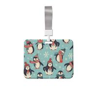 Porte-badge horizontal pour carte d'identité, porte-badge, porte-badge, porte-badge coulissant, pour l'hiver, Noël, pingouins, 10,2 x 7,6 cm, avec lanière pour le travail de bureau