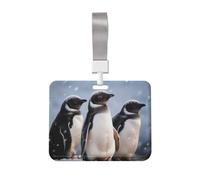 Porte-badge horizontal pour carte d'identité, porte-badge, porte-badge, porte-badge, porte-badge coulissant, motif jeunes pingouins avec dragonne, pour travail de bureau (10,2 x 7,6 cm)