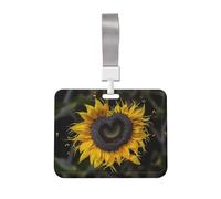 Porte-badge horizontal pour carte d'identité, porte-badge, porte-badge, porte-badge, porte-badge coulissant en forme de cœur en forme de tournesol, avec lanière pour le travail de bureau (10,2 x 7,6